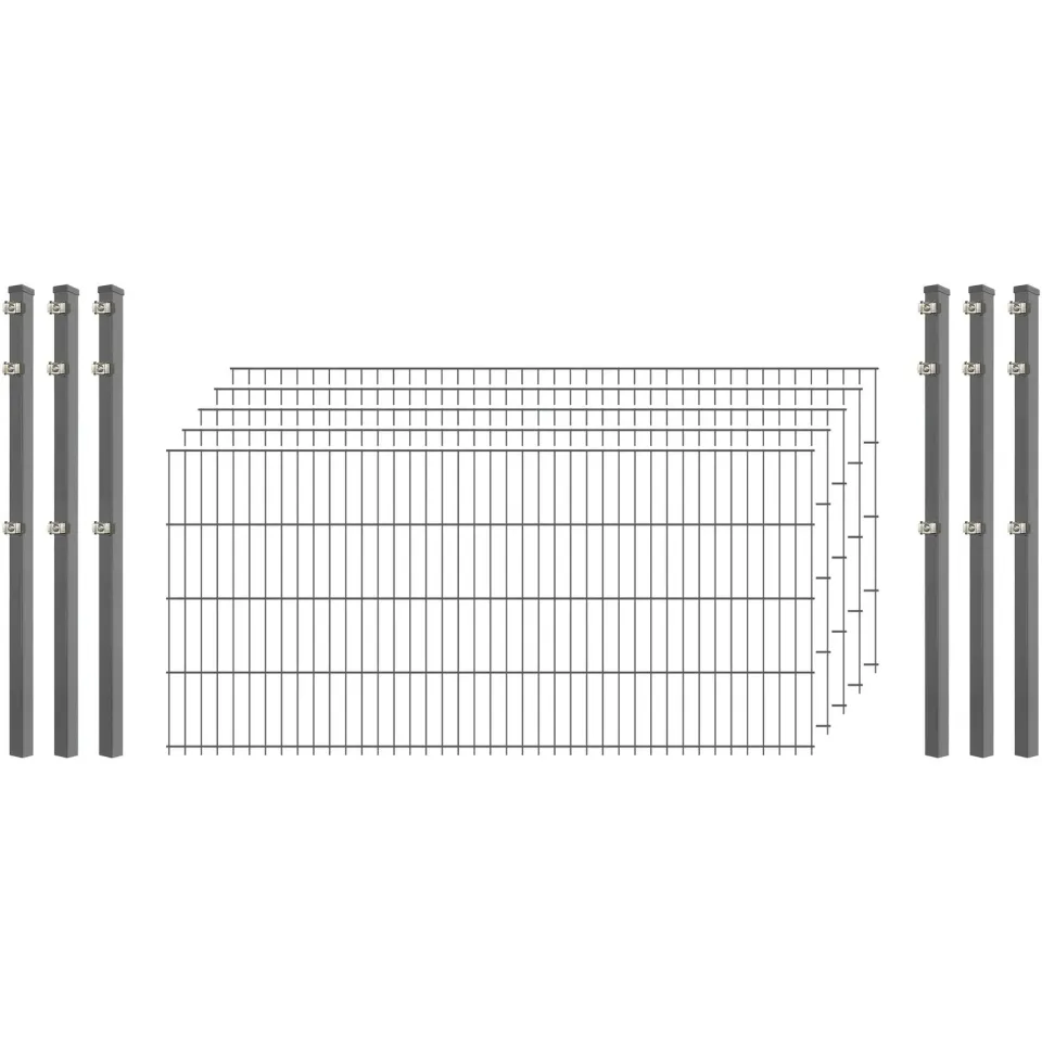 Doppelstab Zaunset 8/6/8 Verzinkt 5 Matten 250 cm Hoch