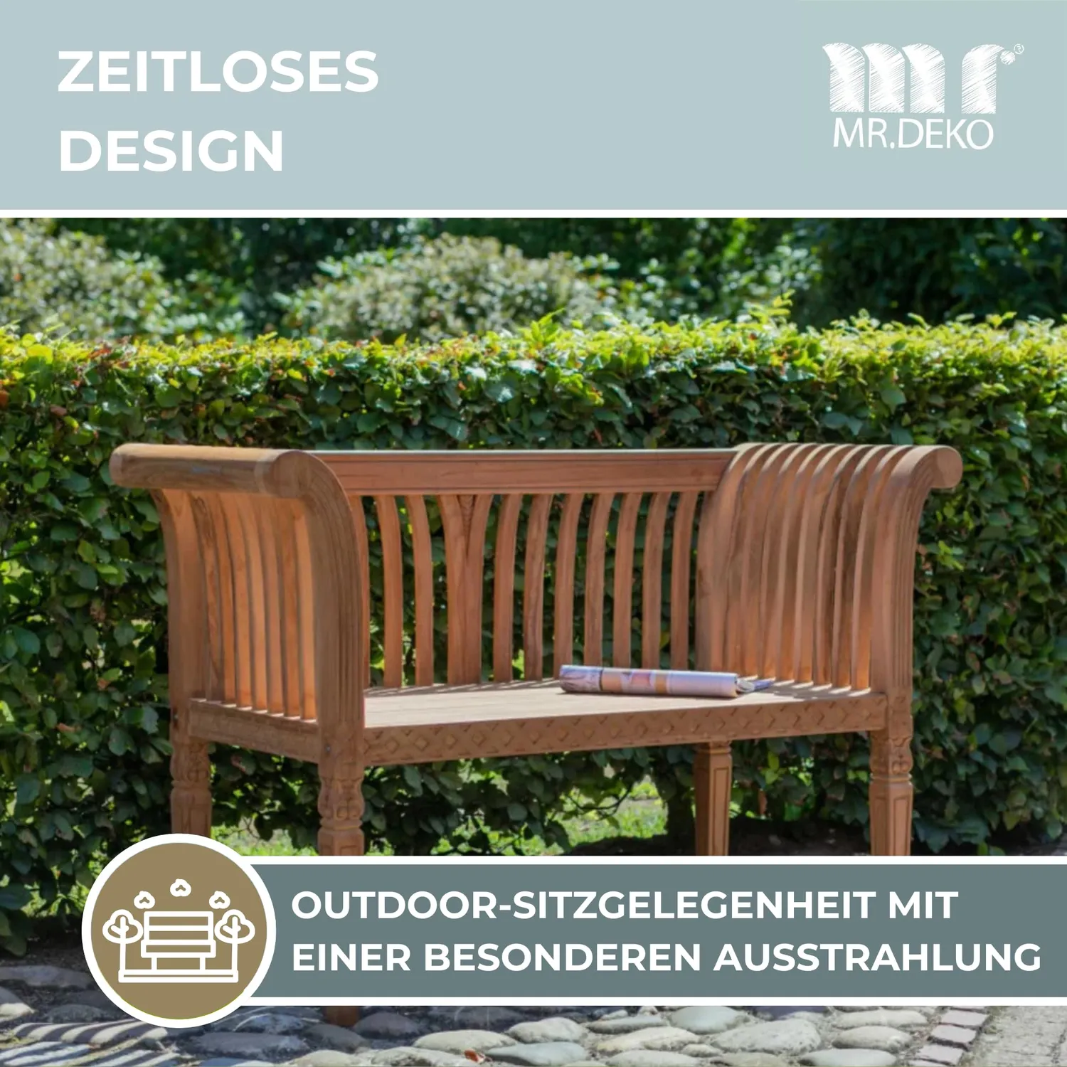MR.DEKO Newport Gartenbank 2-Sitzer aus Teakholz naturbelassen