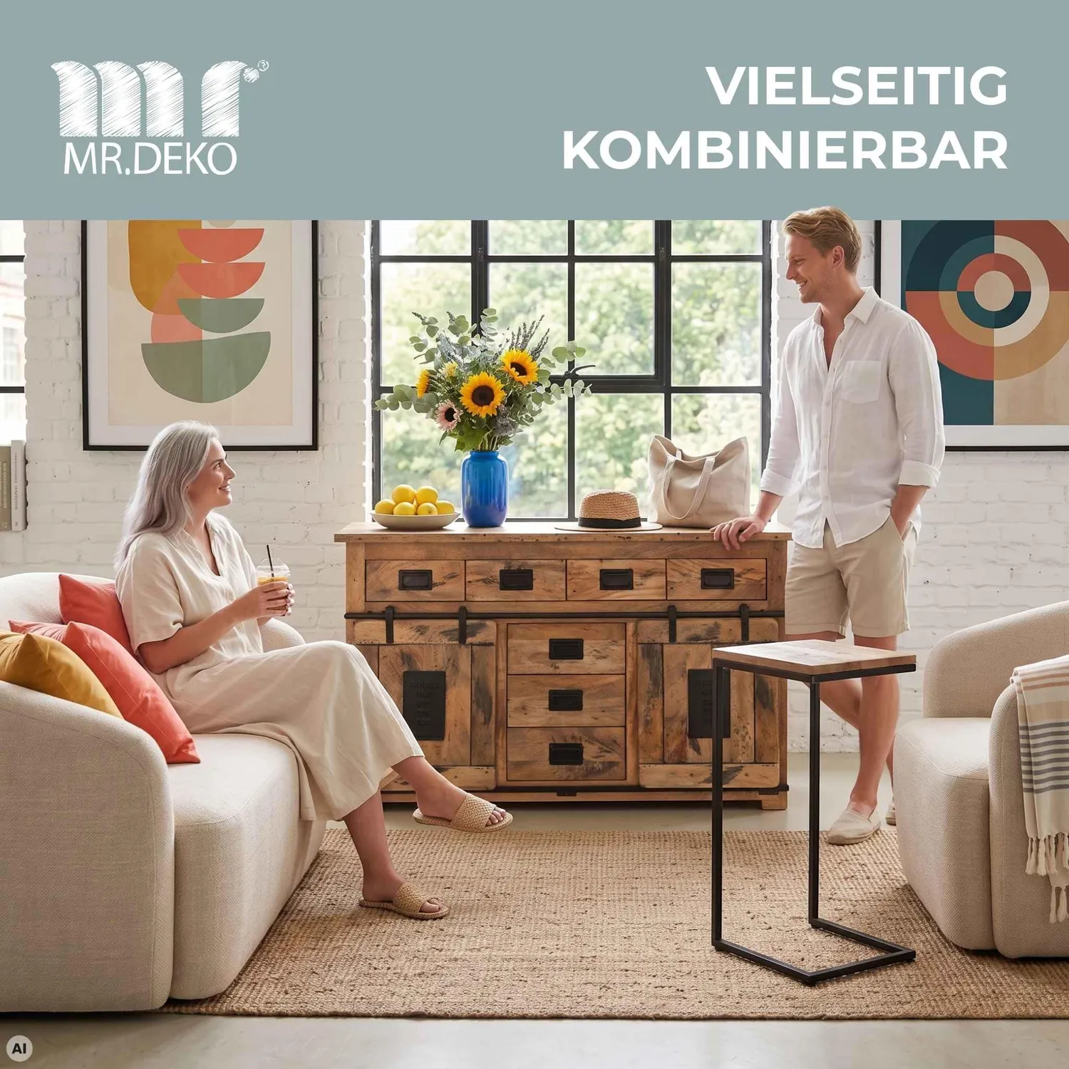 MR.DEKO Florenz Sideboard 150 x 45 x 90 cm Mangoholz