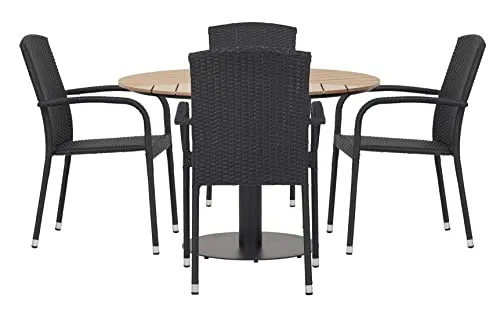Envy Gartenmöbel-Set für 4 Personen Gartentisch Polywood schwarze Polyrattan-Stühle