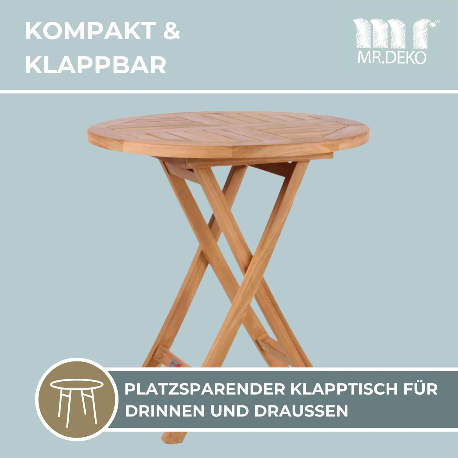 MR.DEKO Langton Gartenmöbelset mit Sutton Klapptisch Teak 3-teilig