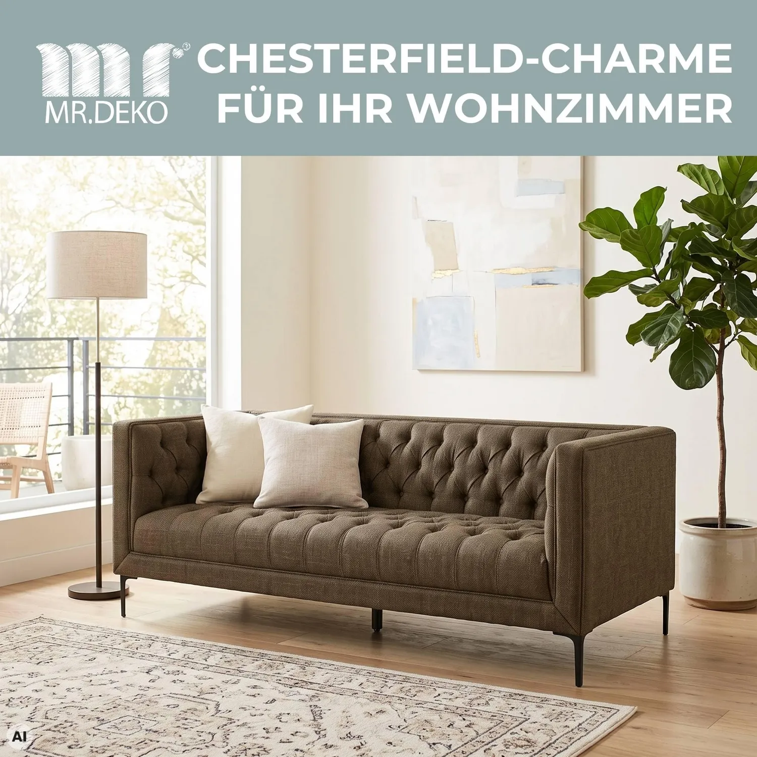MR.DEKO Troia Lounge Sofa 3-Sitzer Grün mit Steppung
