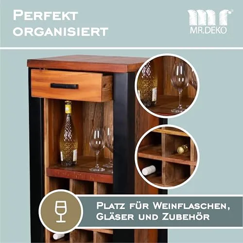 MR.DEKO Venosa Weinschrank 56x45x102 cm Mangoholz