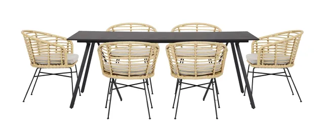 Envy Gartenmöbel-Set 6 Personen 200 cm Bambusoptik schwarz