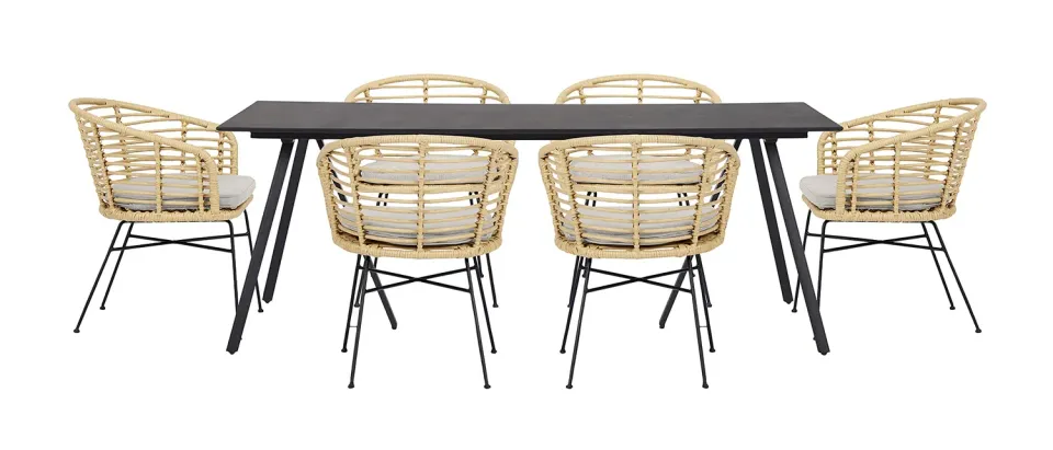 Envy Gartenmöbel-Set 6 Personen 200 cm Bambusoptik schwarz
