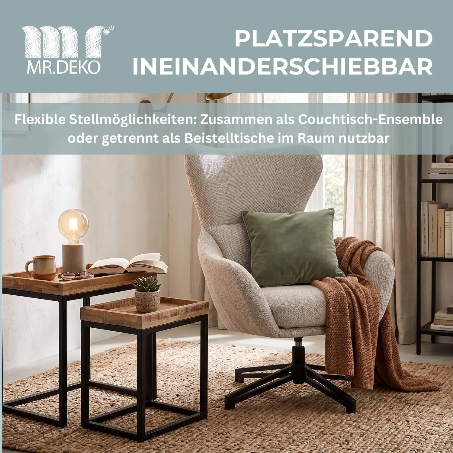 MR.DEKO Lecce Couchtisch 2er Set Mangoholz Natur eckig