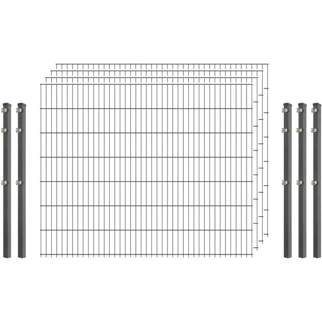 Industrie-Zaunset 8/6/8 Doppelstab 250×143 cm verzinkt 4 Matten 5 Pfosten