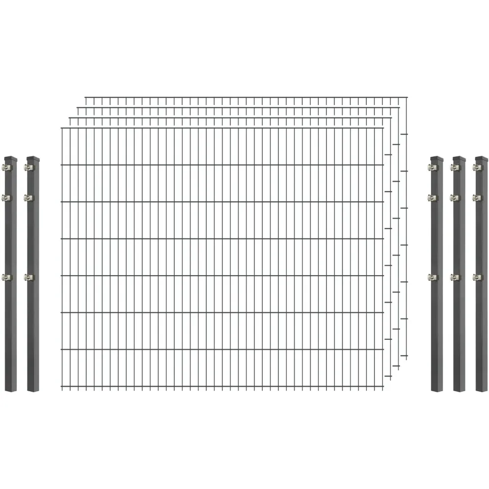 Industrie-Zaunset 8/6/8 Doppelstab 250×143 cm verzinkt 4 Matten 5 Pfosten