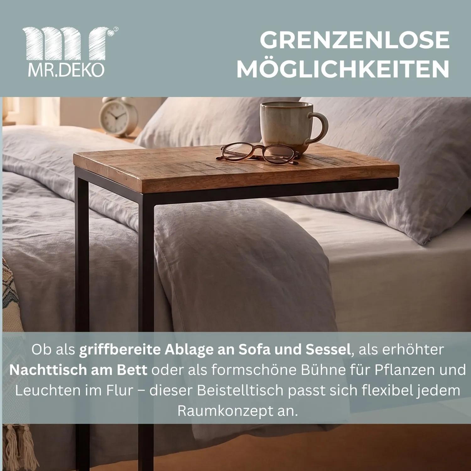 MR.DEKO Materos Beistelltisch 40x30x70 cm Mangoholz C-Design