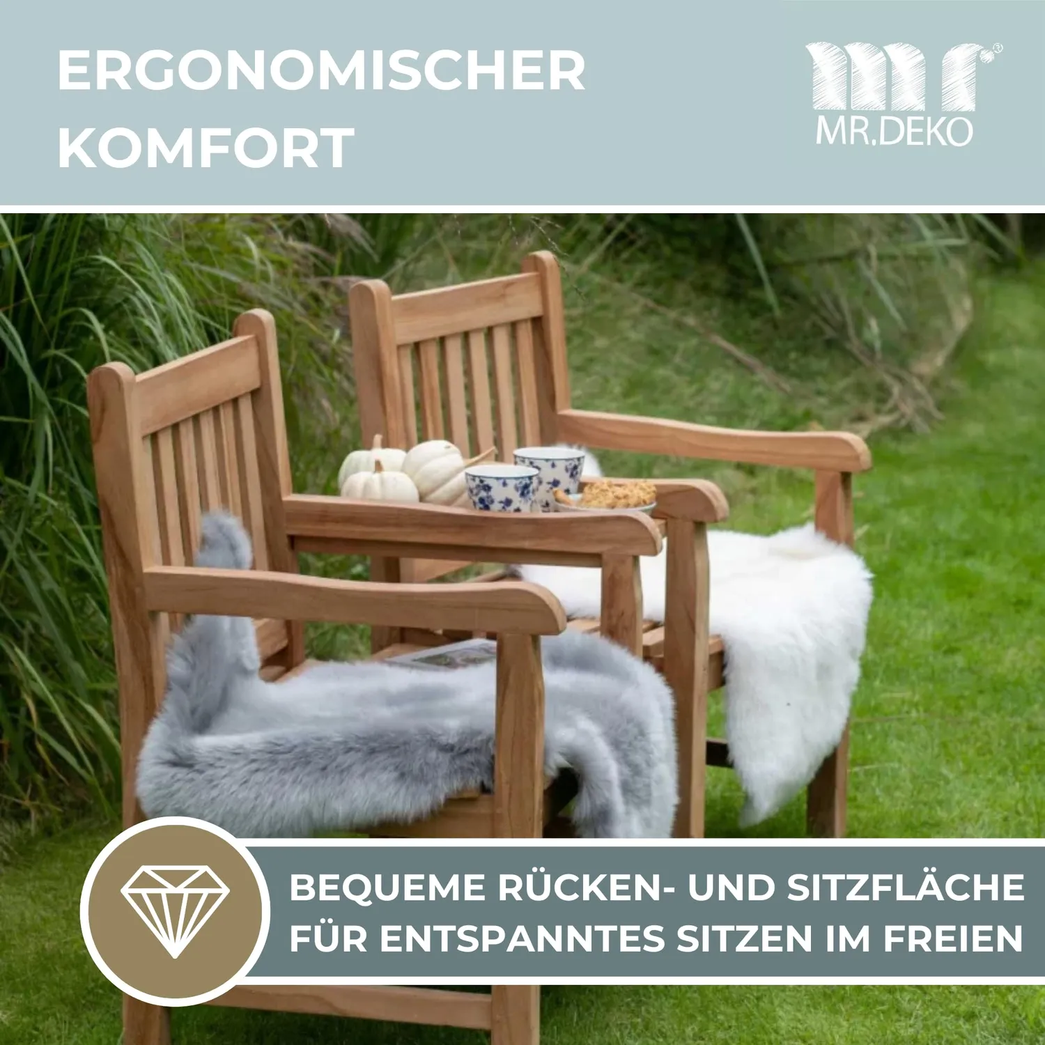 MR.DEKO Feierabendbank 160 cm Gartenbank mit Tisch Teakholz