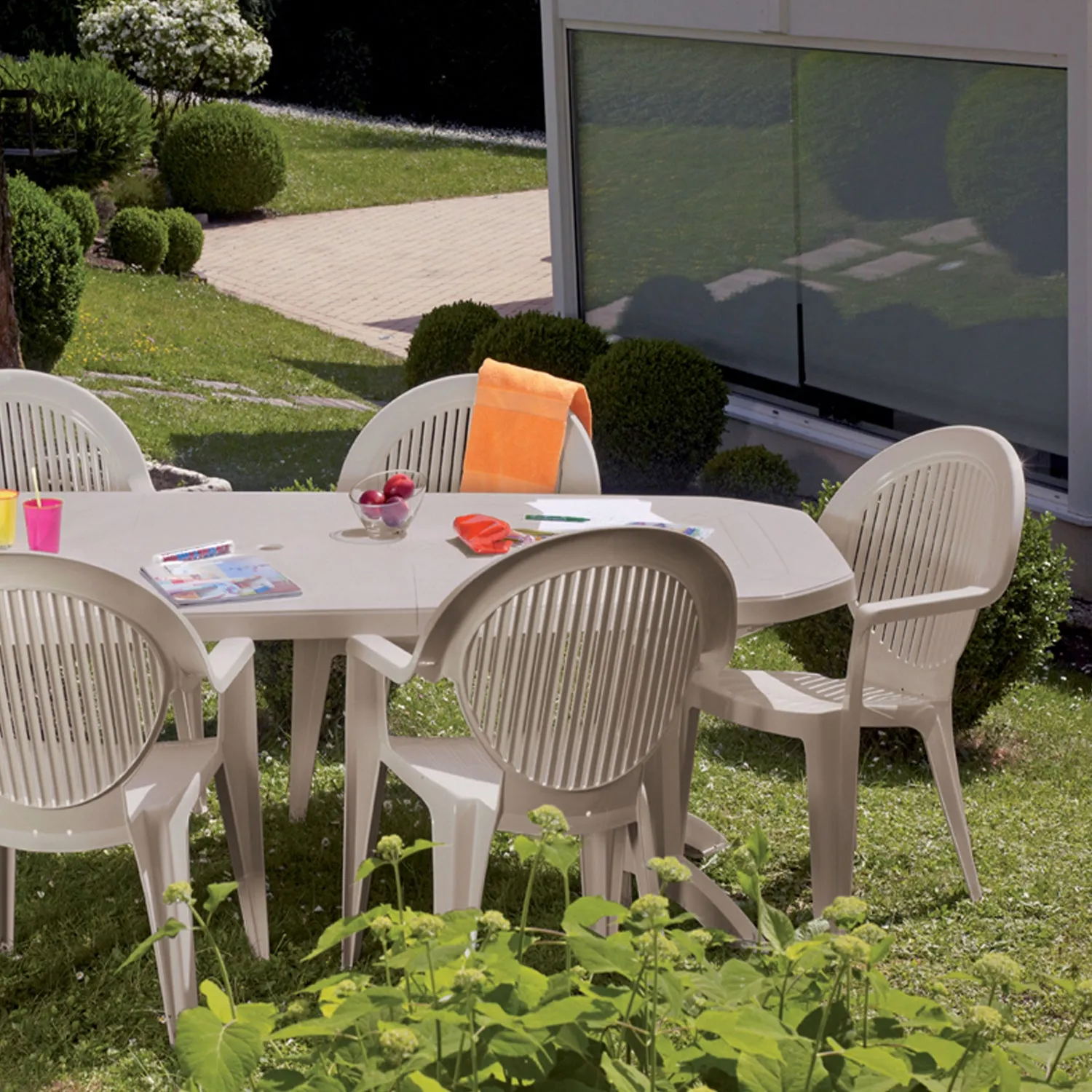 Grosfillex Fidji Gartensessel Anthrazit Lattenoptik