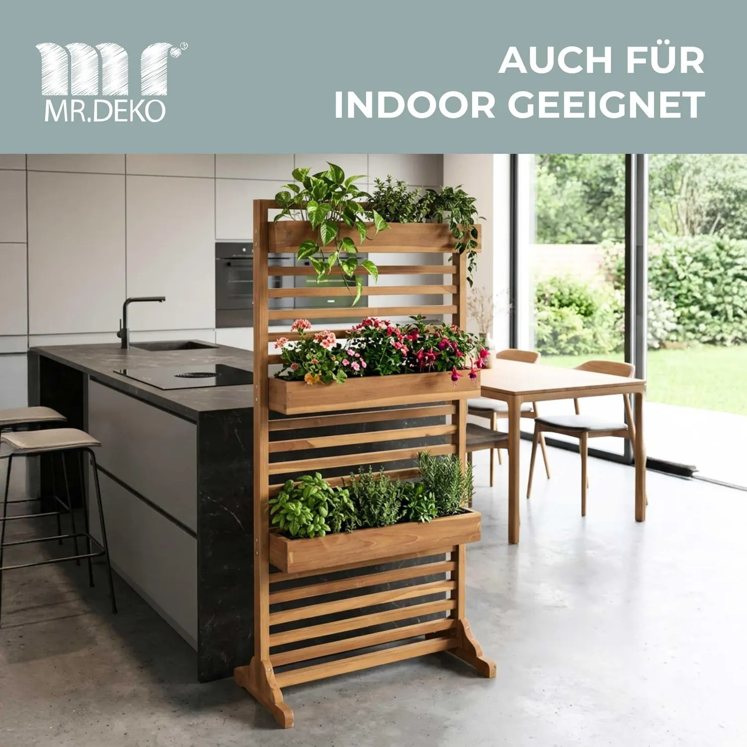 MR.DEKO Holmer Sichtschutz-Pflanzspalier Teak 80x160 cm