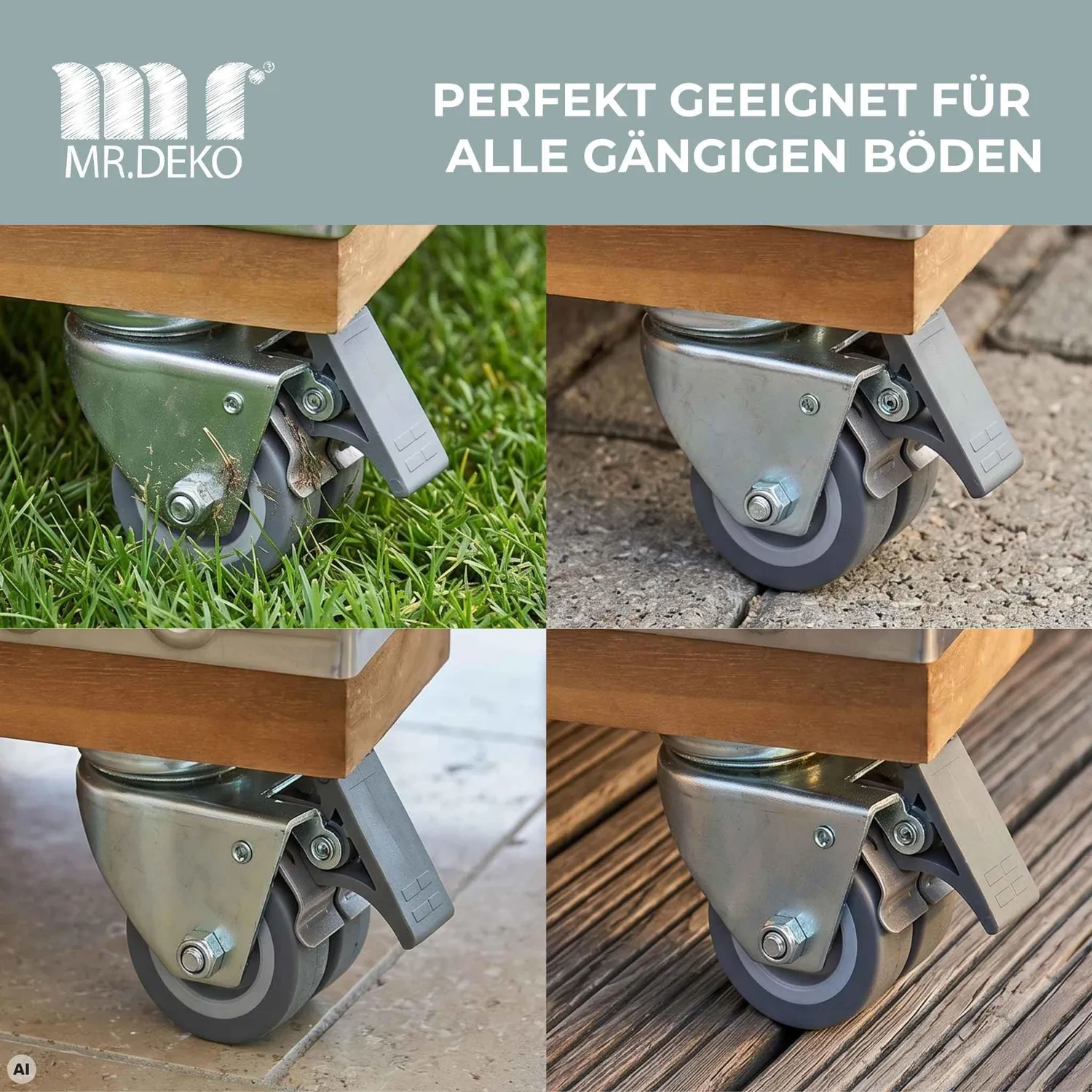 MR.DEKO Strandkorb-Rollen 4er-Set Ø52 mm Schwerlastrollen