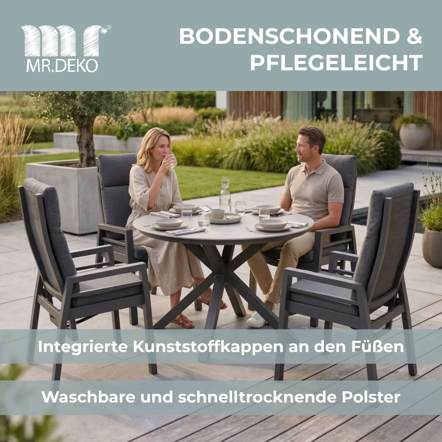 MR.DEKO Merida Relaxsessel Aluminium Textilene Anthrazit mit Kissen