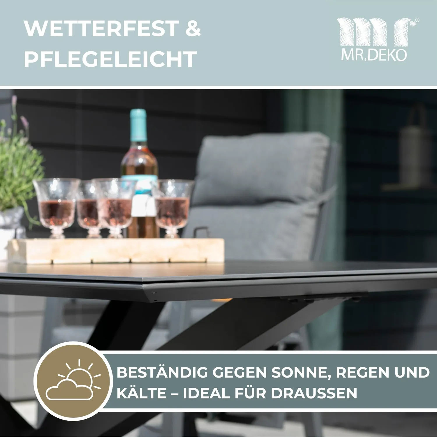 MR.DEKO Malaga Gartentisch 200x90 cm Keramikplatte Dark-Grey