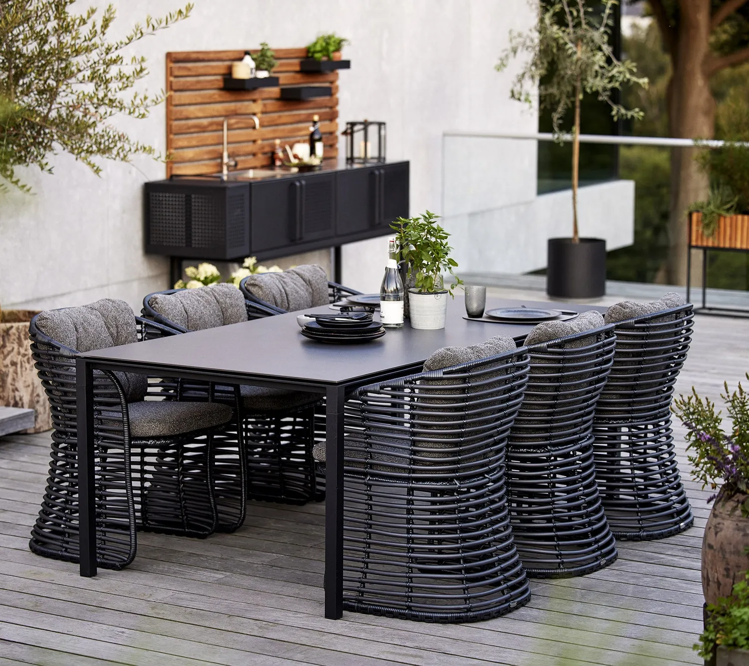 Cane-line Basket Stuhl Graphit Weave Gartenstuhl wetterfest