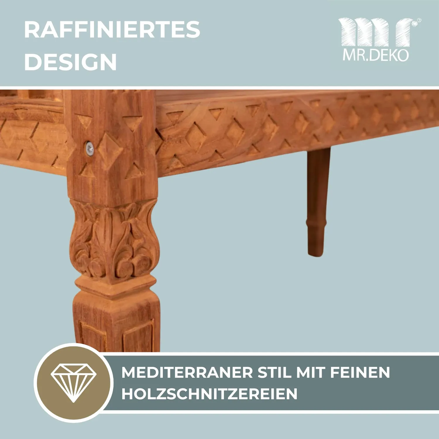 MR.DEKO Newport Gartenbank 2-Sitzer aus Teakholz naturbelassen