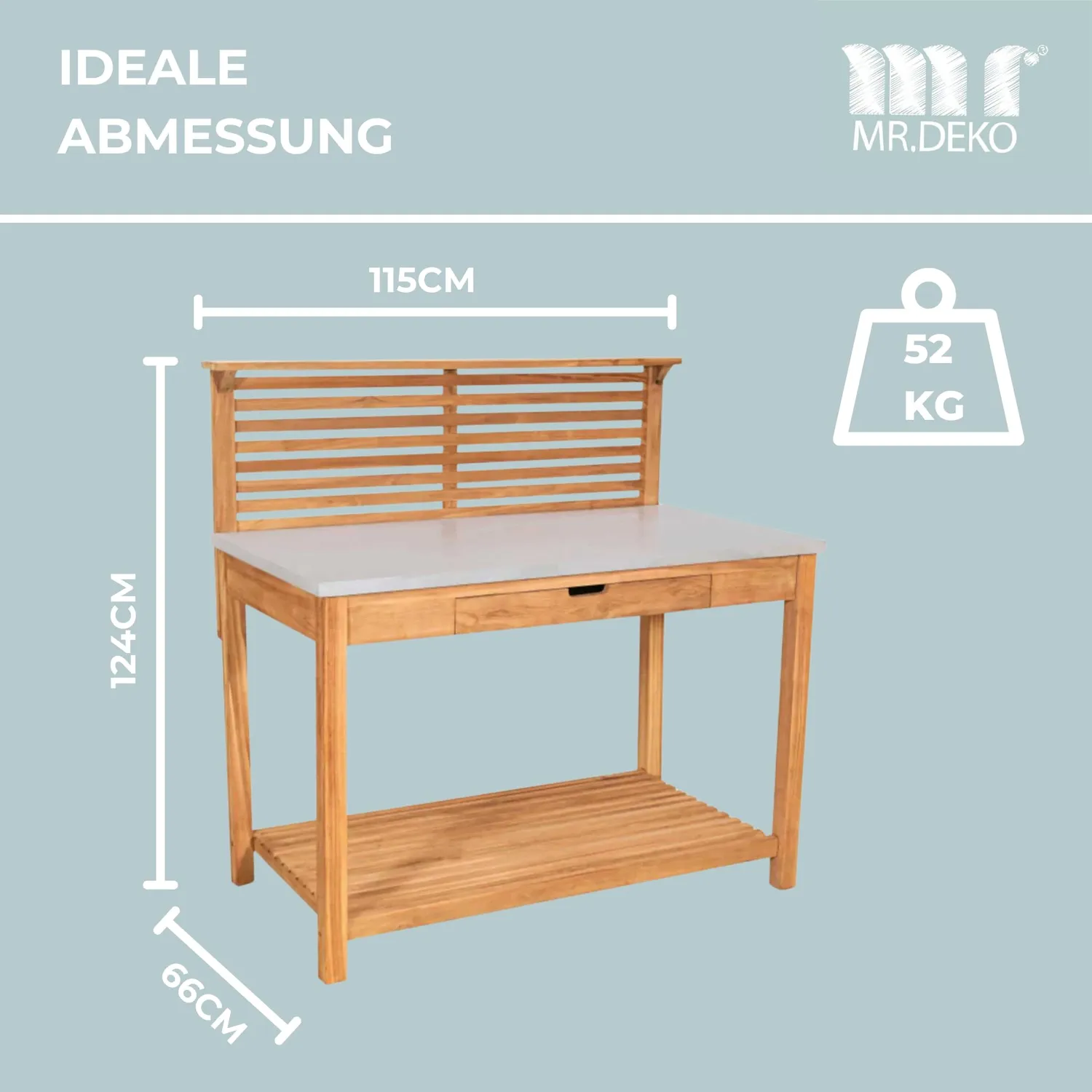 MR.DEKO Hampton Pflanztisch Teak mit Schublade
