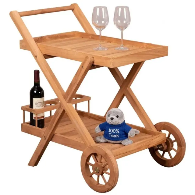 MR.DEKO Chester Servierwagen Teakholz 48x71 cm mit Rollen