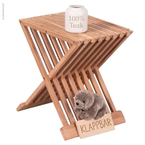 MR.DEKO Fishbone Beistelltisch klappbar 40 cm Teakholz