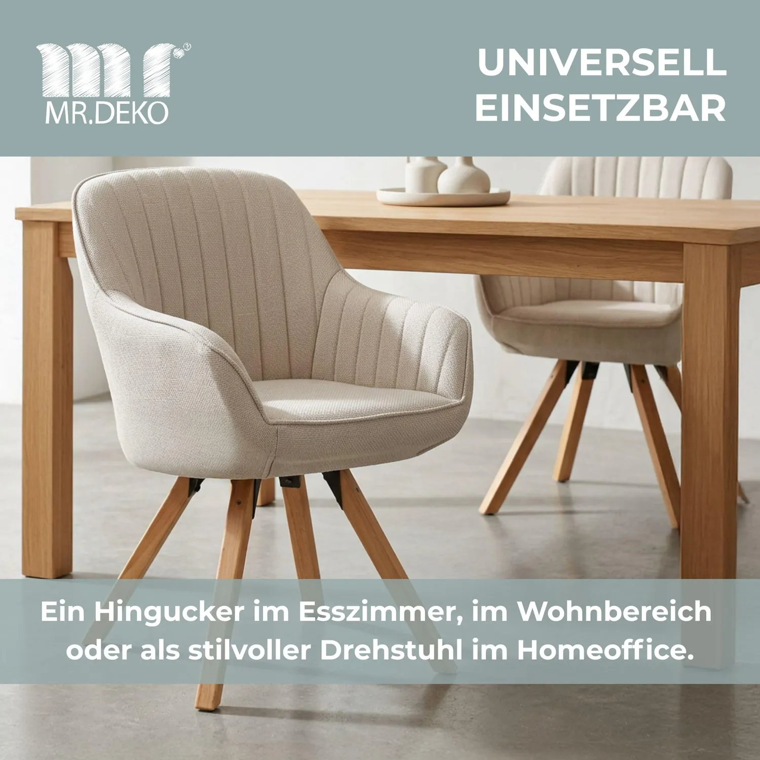 MR.DEKO Matera Esszimmerstühle 4er-Set Beige drehbar mit Armlehnen