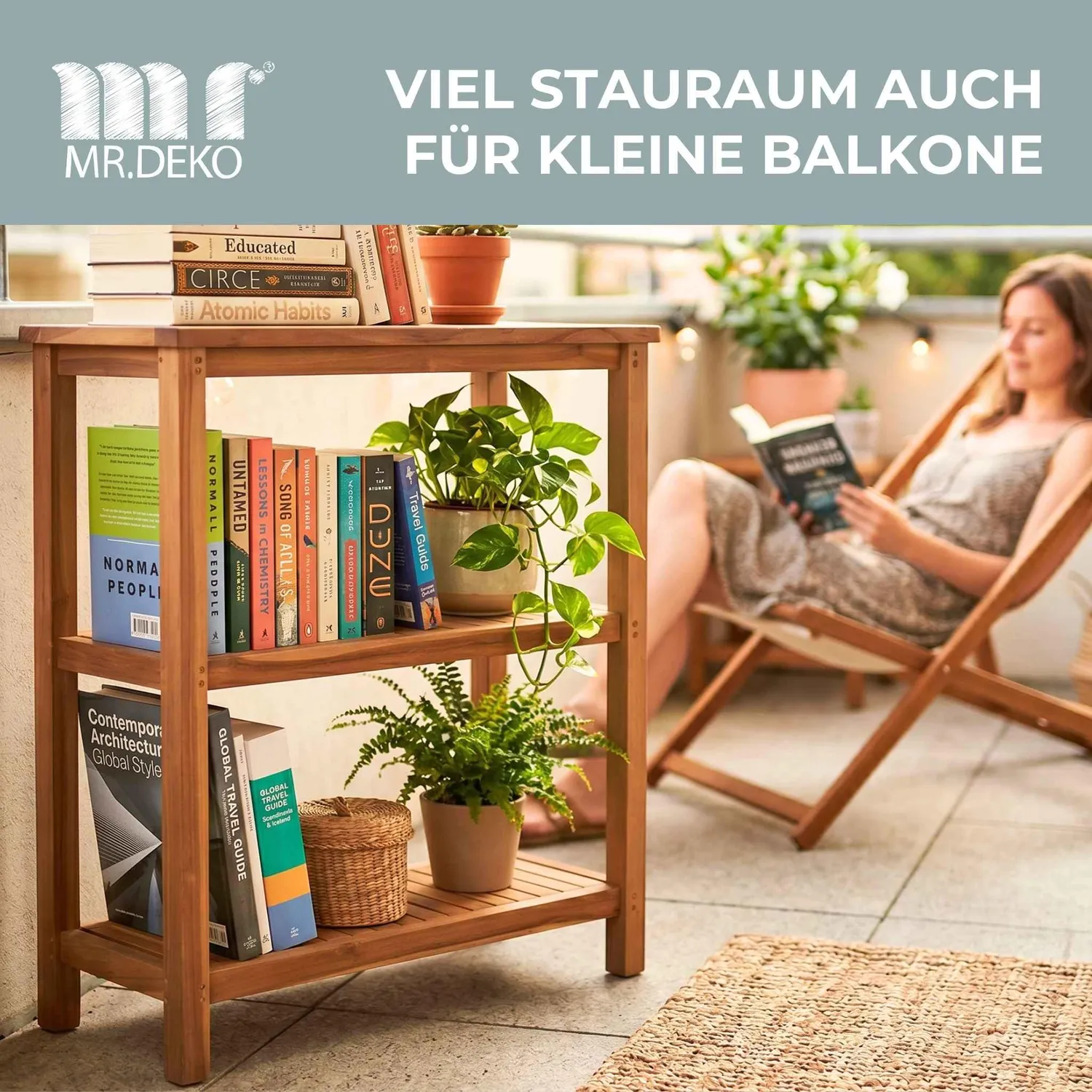 MR.DEKO Filton Pflanztisch Teak 100x110x40cm