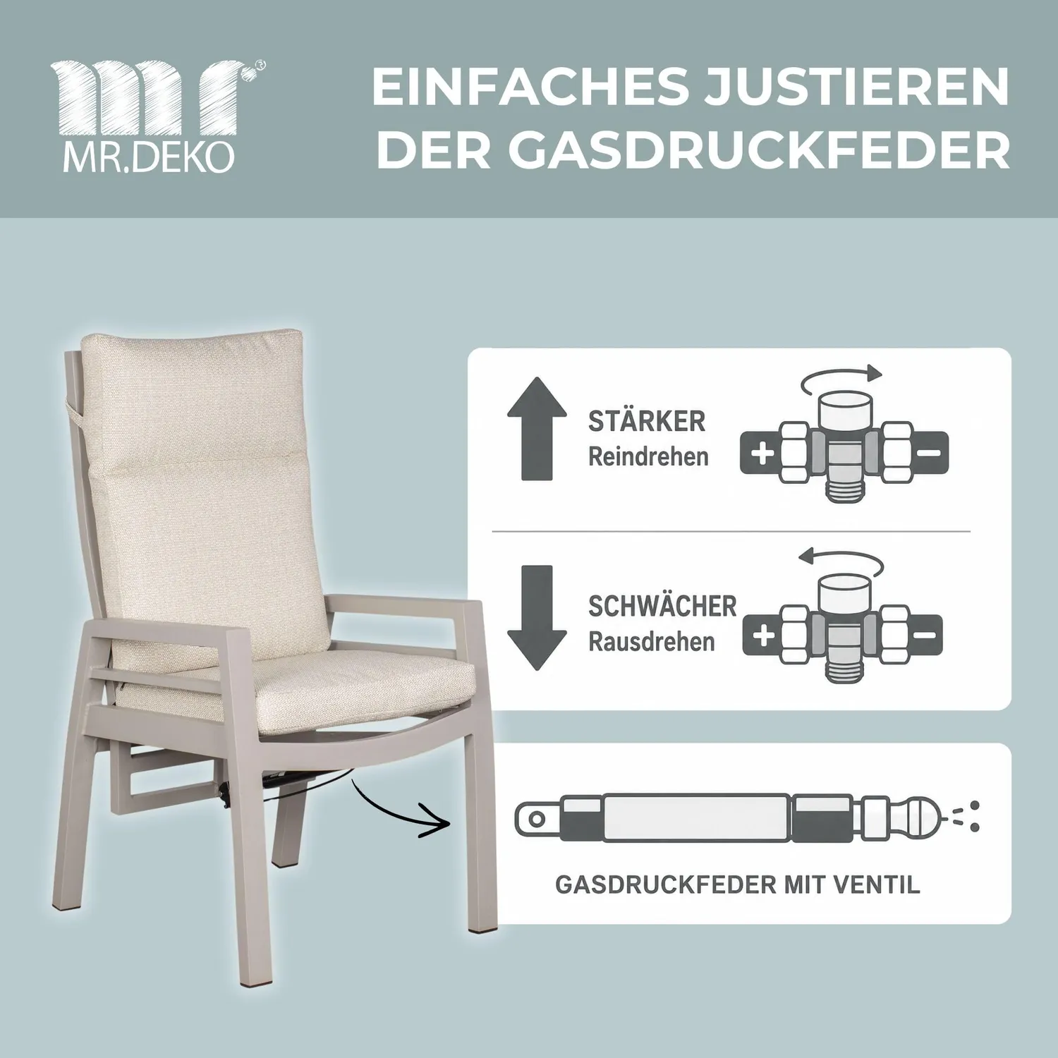 MR.DEKO Sevilla Gartenstuhl Hochlehner 2er Set Beige Ivory