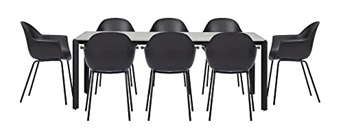 Envy Gartenmöbel-Set 200 cm Betonoptik + 8 Stühle Schwarz