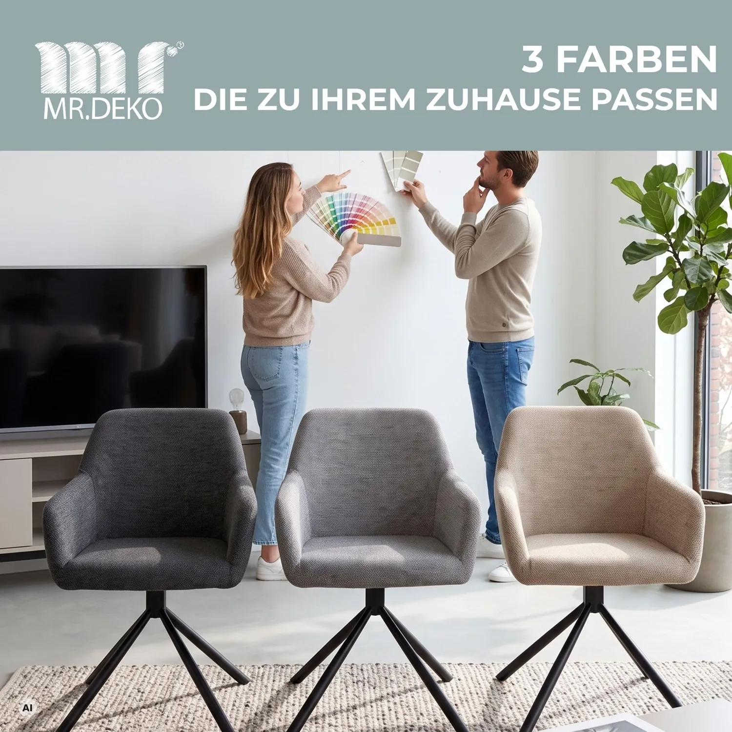 MR.DEKO Cuneo Esszimmerstuhl Polsterstuhl Hellbraun drehbar