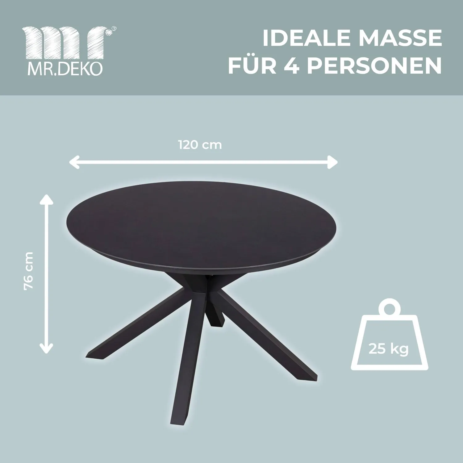 MR.DEKO Malaga Gartentisch rund 120 cm Keramik dunkelgrau
