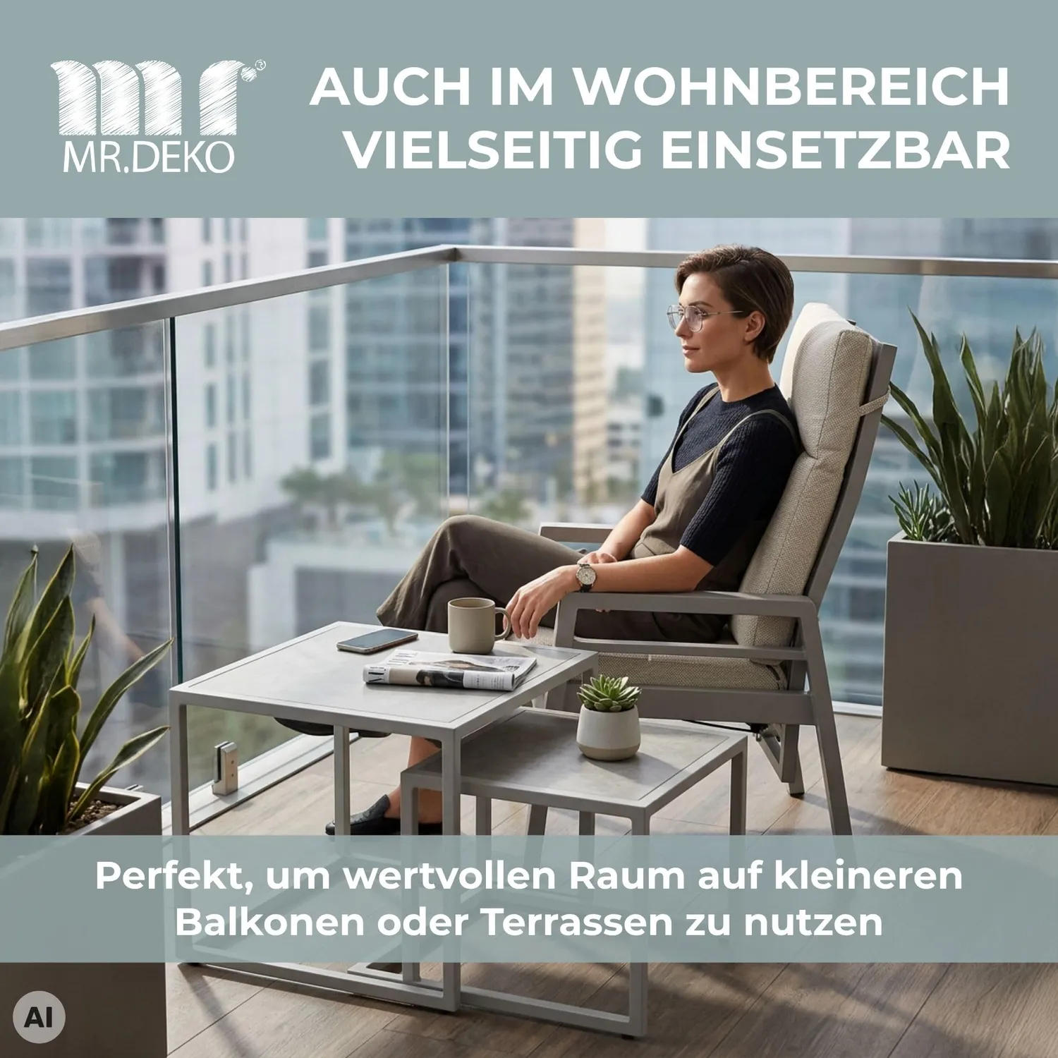 MR.DEKO Dalias Beistelltisch 2er Set Grau Sinterstein