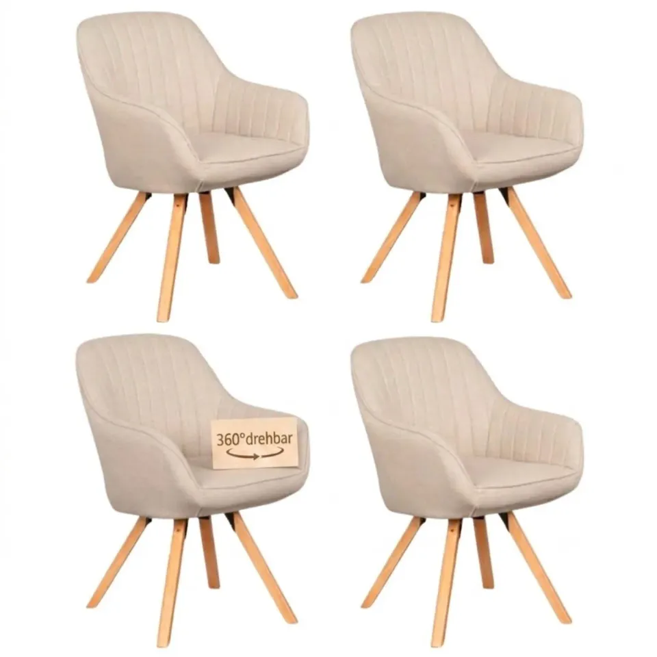 MR.DEKO Matera Esszimmerstühle 4er-Set Beige drehbar mit Armlehnen