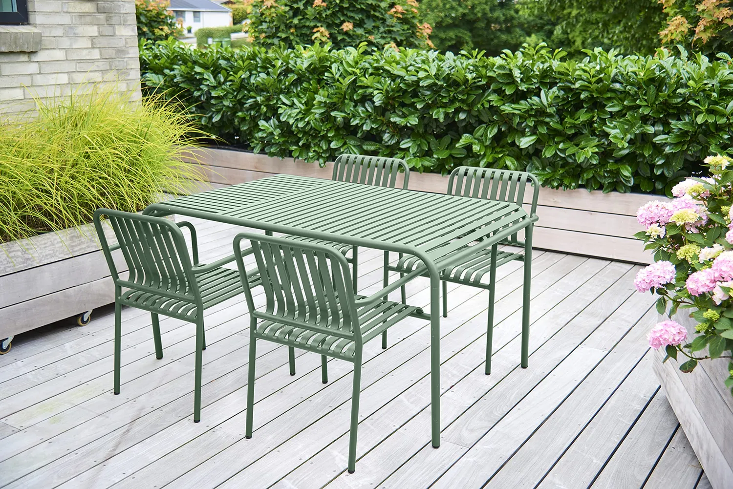 Envy Gartentisch 150 cm Set 6 Stühle dillgrün Alu