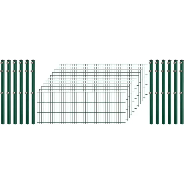 Bellamondo Industrie-Zaunset 8/6/8 Doppelstab 11 Matten 12 Pfosten 250/63 cm Dunkelgrün