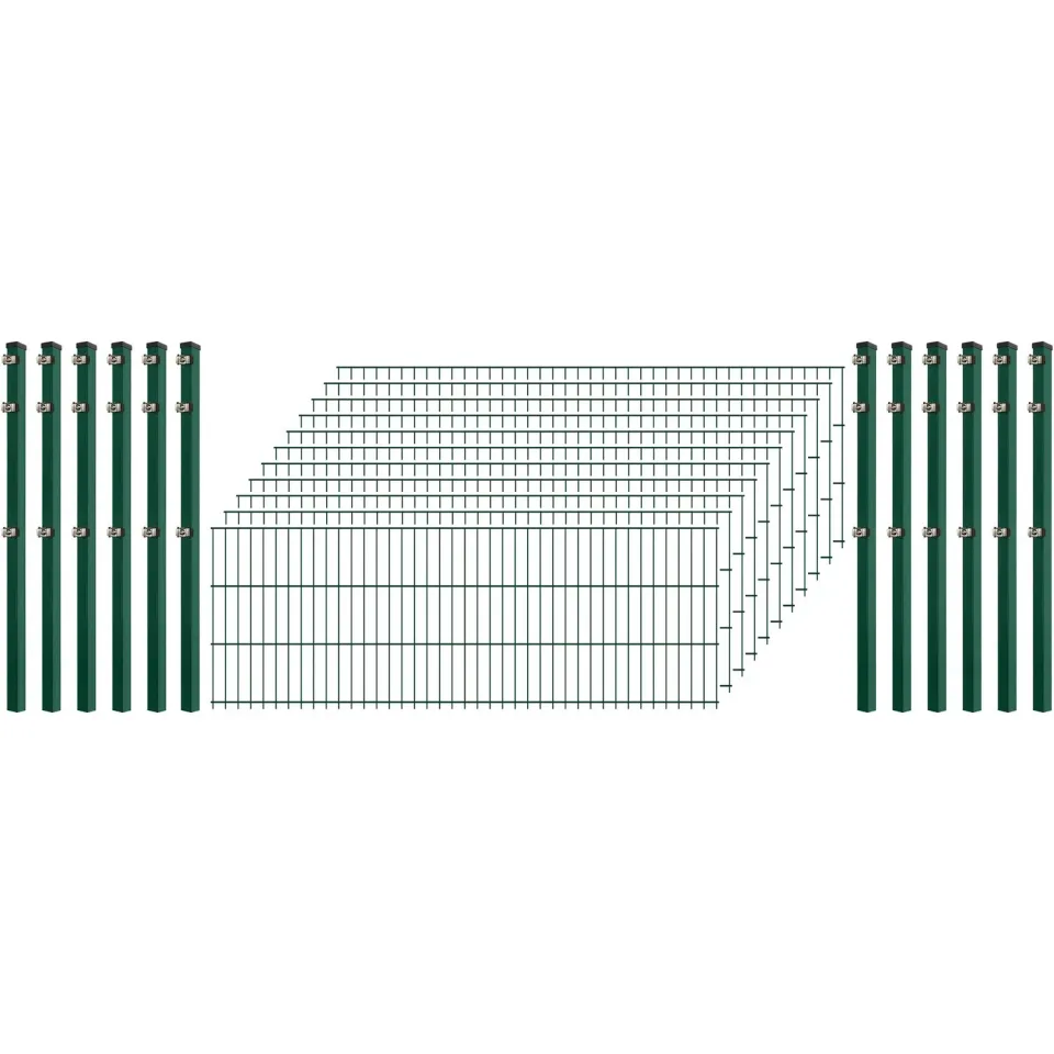Bellamondo Industrie-Zaunset 8/6/8 Doppelstab 11 Matten 12 Pfosten 250/63 cm Dunkelgrün