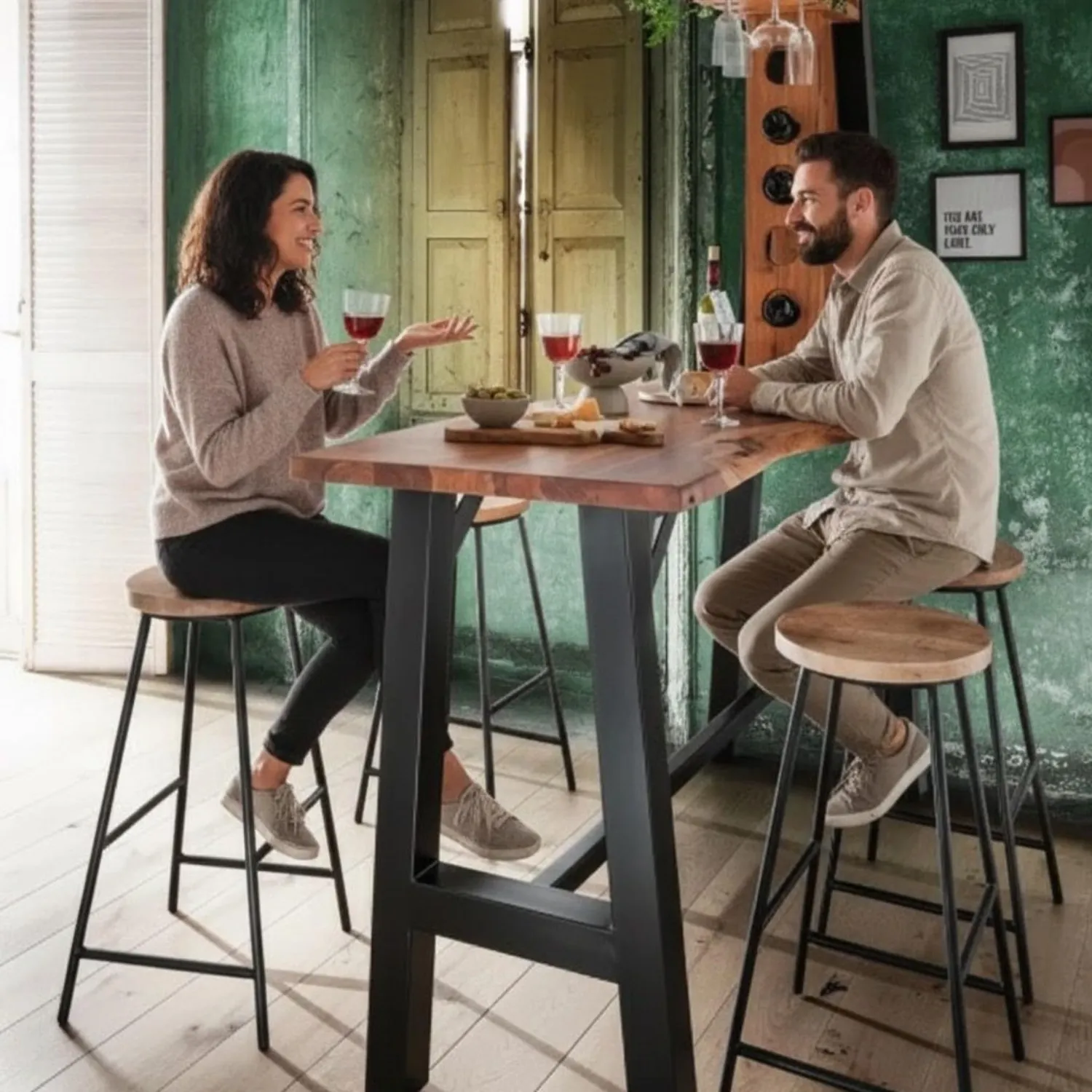 MR.DEKO Capua Bartisch-Set 5-teilig Mangoholz mit Weinregal