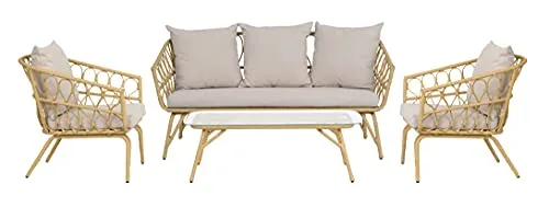 Envy Lounge-Set 5 Personen Rattan 3-Sitzer Kissen Loungetisch