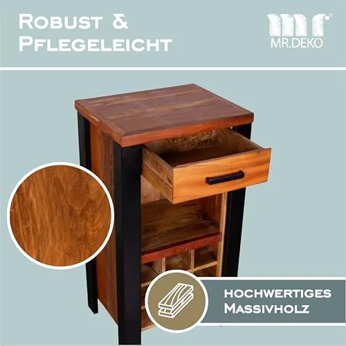 MR.DEKO Venosa Weinschrank 56x45x102 cm Mangoholz
