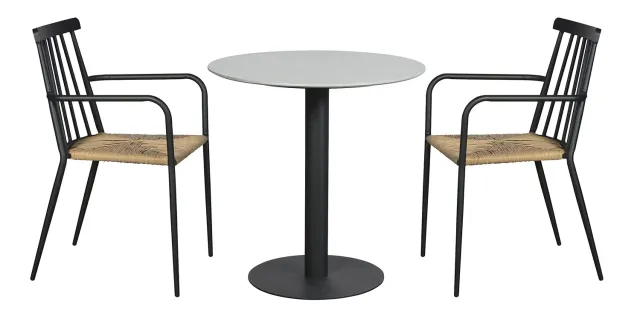 Envy Café-Set Balkonmöbel für 2 Personen Gartentisch Durafit Grau Polyrattan
