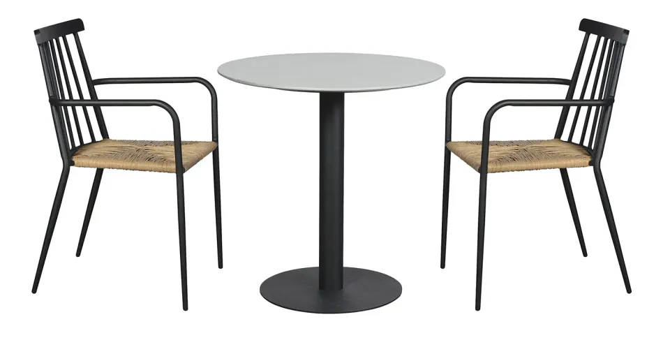 Envy Café-Set Balkonmöbel für 2 Personen Gartentisch Durafit Grau Polyrattan