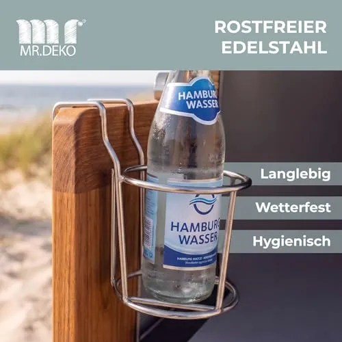MR.DEKO Strandkorb Zubehör Becherhalter Edelstahl Getränkehalter