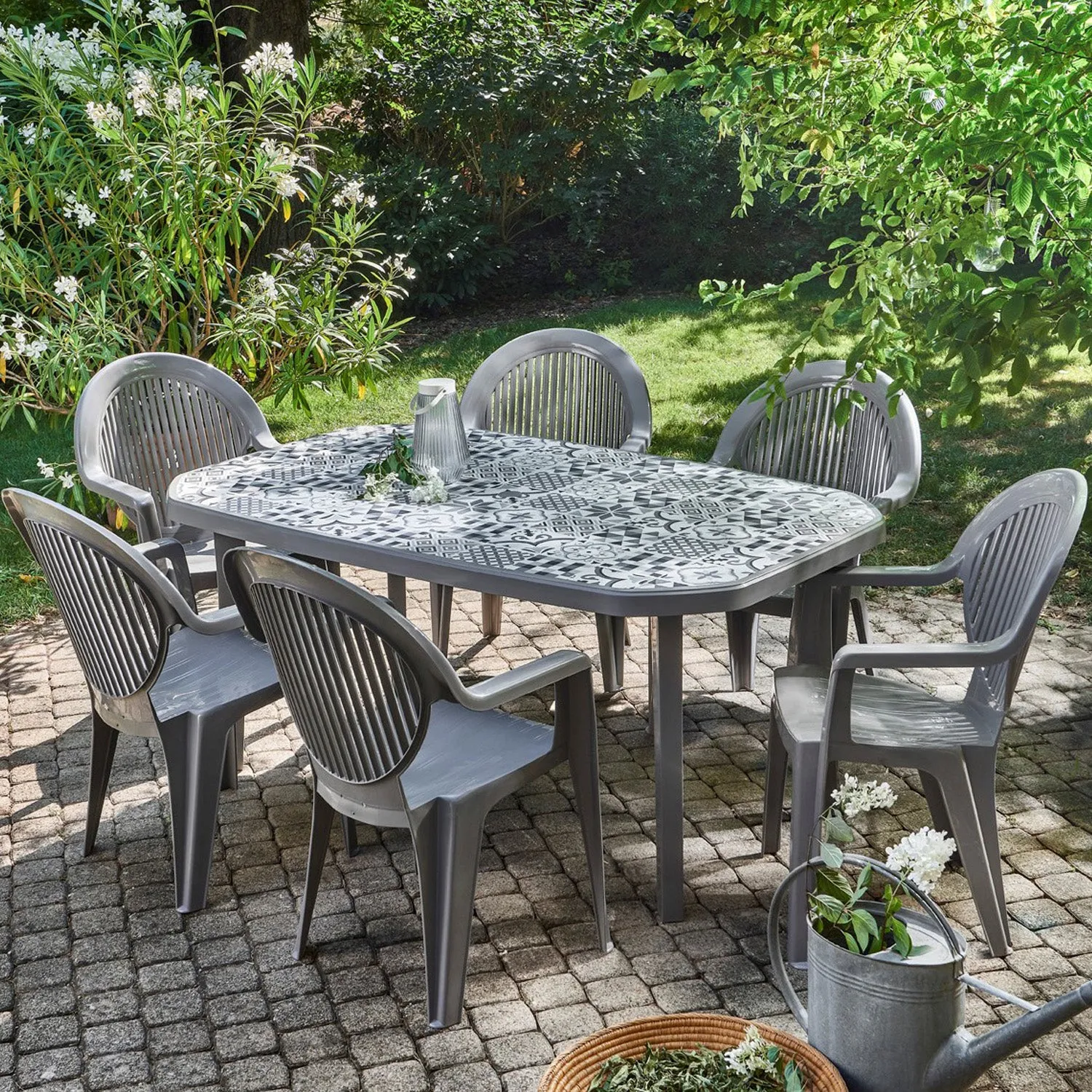 Grosfillex Carreaux Ciment 165x100 Gartentisch Grau Kunststoff