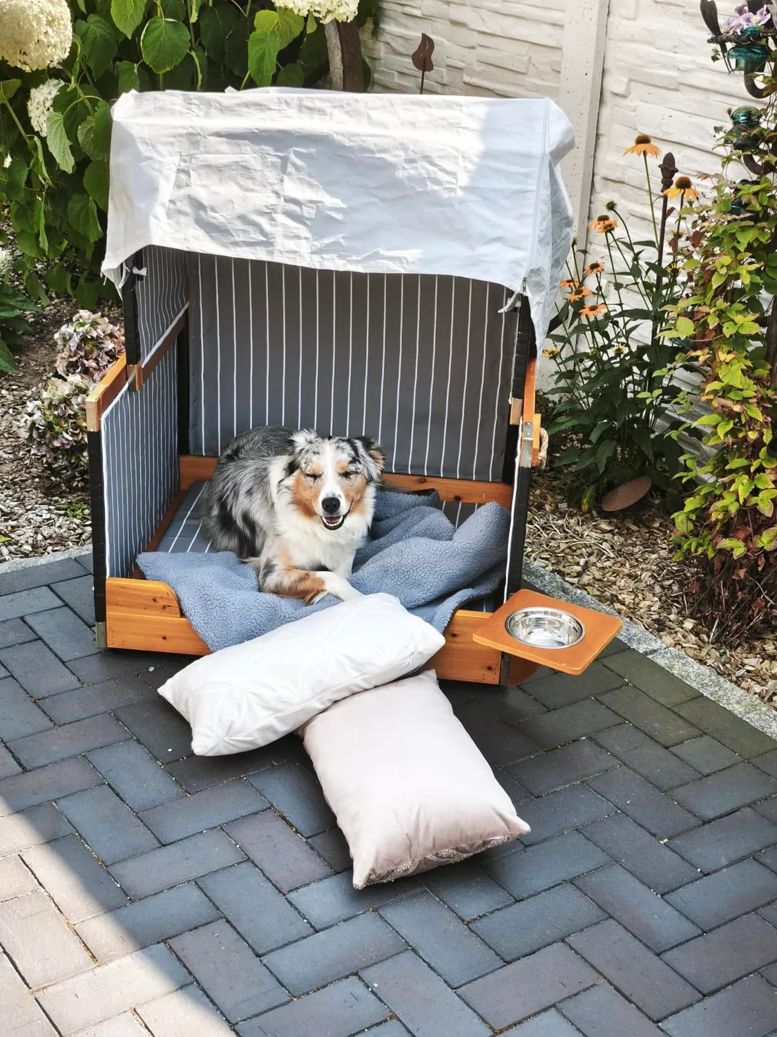 MR.DEKO Hundestrandkorb Grau Gestreift Hundekorb wetterfest bis 50 kg