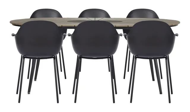 Envy Gartenmöbel-Set für 6 Personen Gartentisch 195 cm Polywood schwarz
