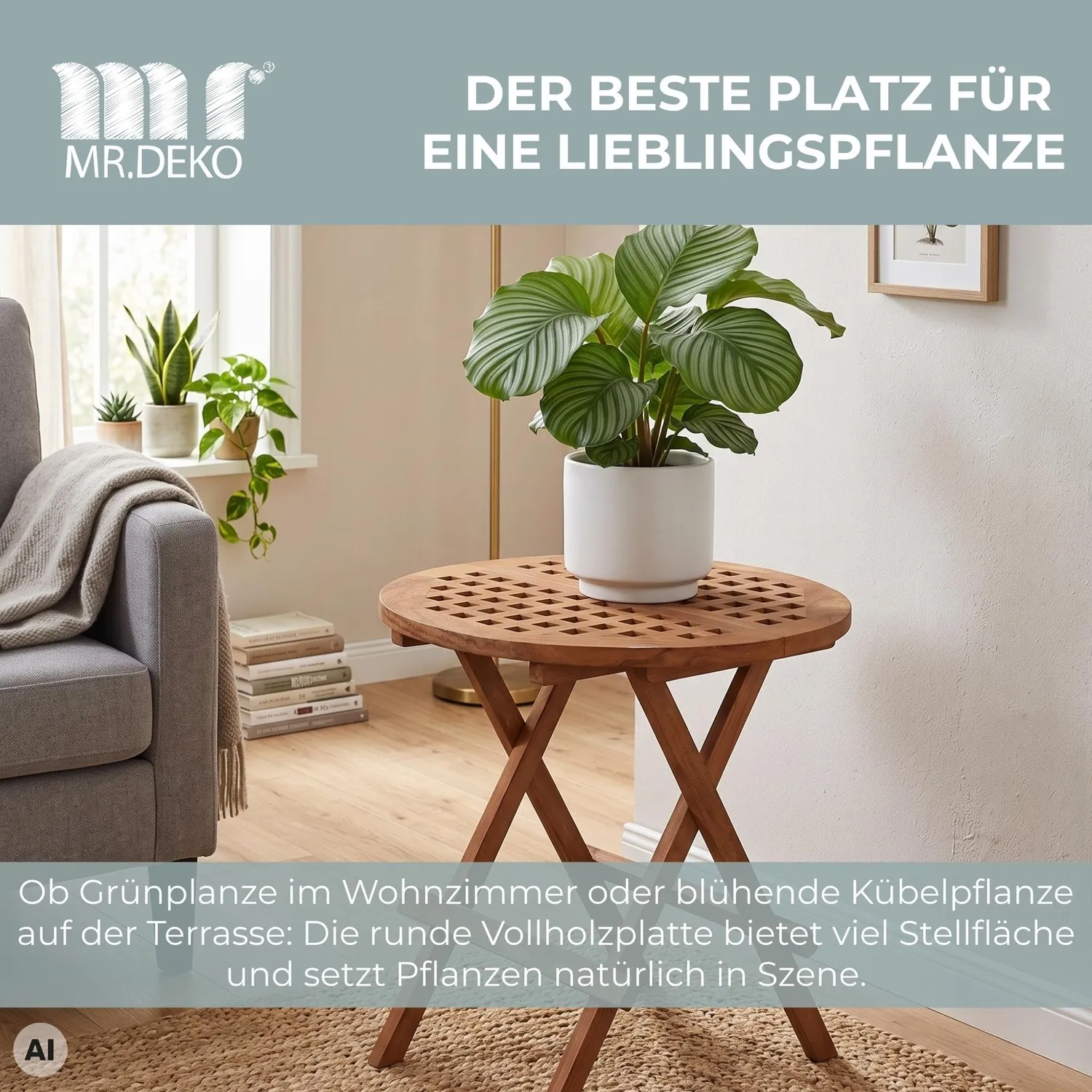 MR.DEKO Dorset Beistelltisch klappbar Teak Ø 50 cm wetterfest