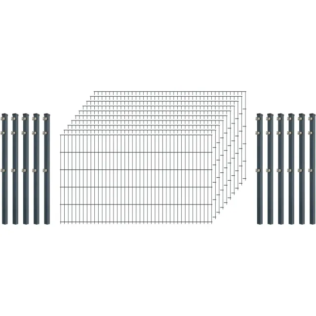 Bellamondo Industrie-Zaunset 8/6/8 Doppelstab 10 Matten 11 Pfosten 250/103 cm Anthrazit sicher