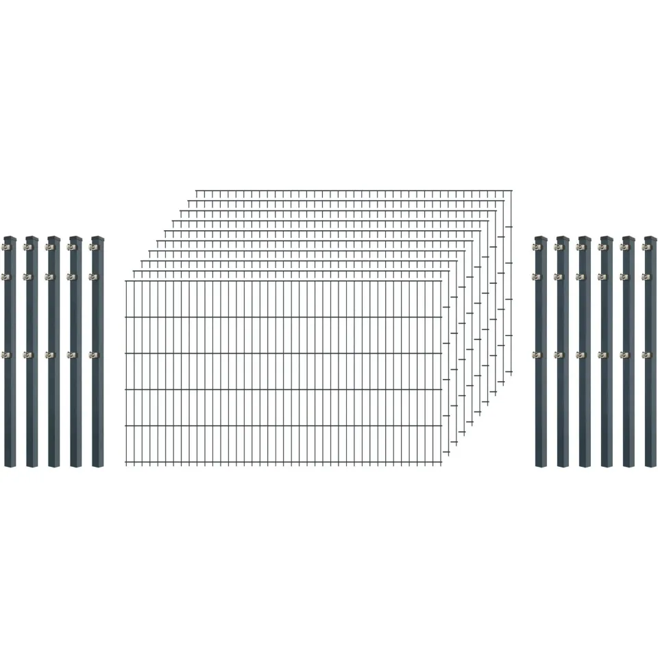 Bellamondo Industrie-Zaunset 8/6/8 Doppelstab 10 Matten 11 Pfosten 250/103 cm Anthrazit sicher