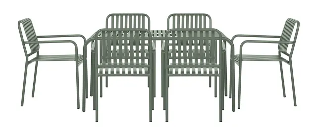 Envy Gartentisch 150 cm Set 6 Stühle dillgrün Alu