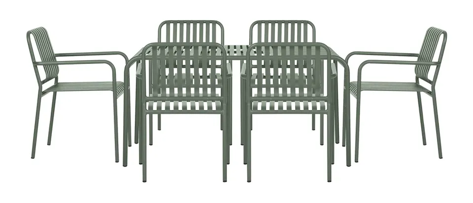 Envy Gartentisch 150 cm Set 6 Stühle dillgrün Alu