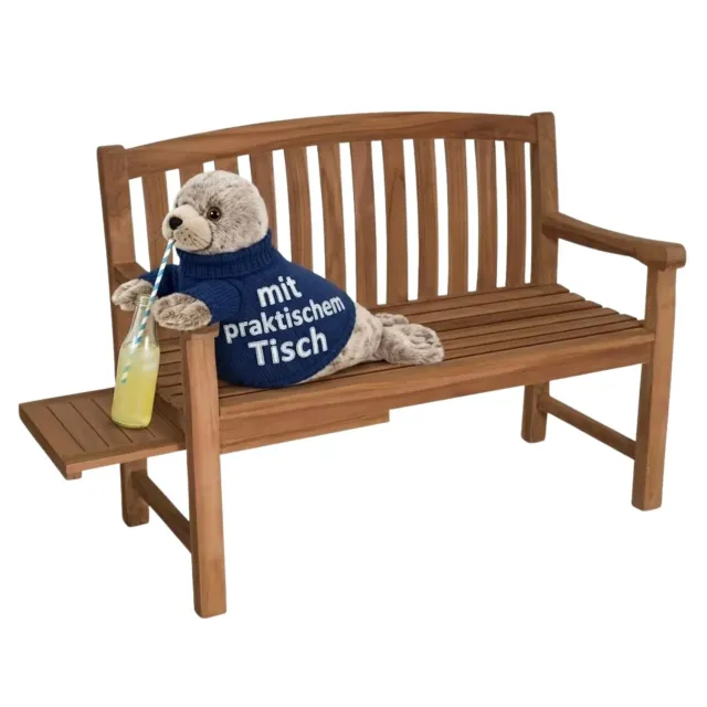 MR.DEKO Lancaster Gartenbank 120 cm Teakholz mit Ablagetisch